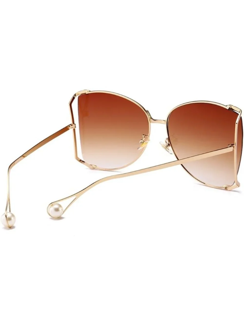 Women's Oversized Semi Rimless Sunglasses Retro Metal Frame Glasses Gold Brown